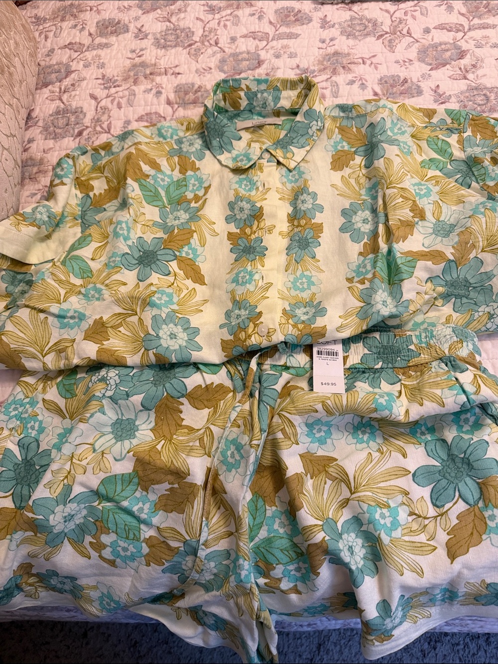 Floral Short Set in Teal and Gold by